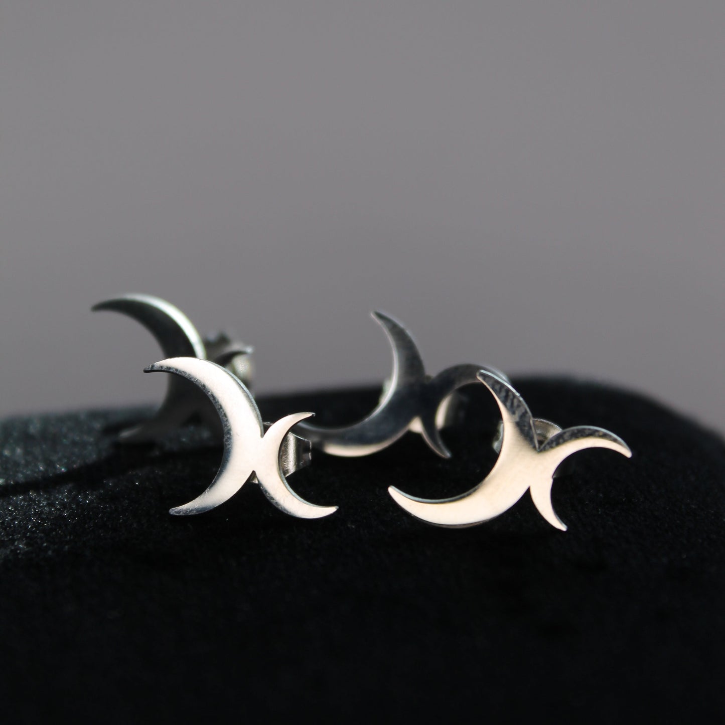 Twin Moons - Silver Stud Earrings