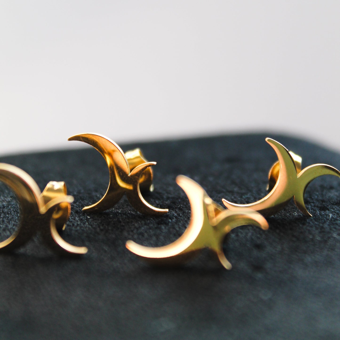 Twin Moons - Gold Stud Earrings