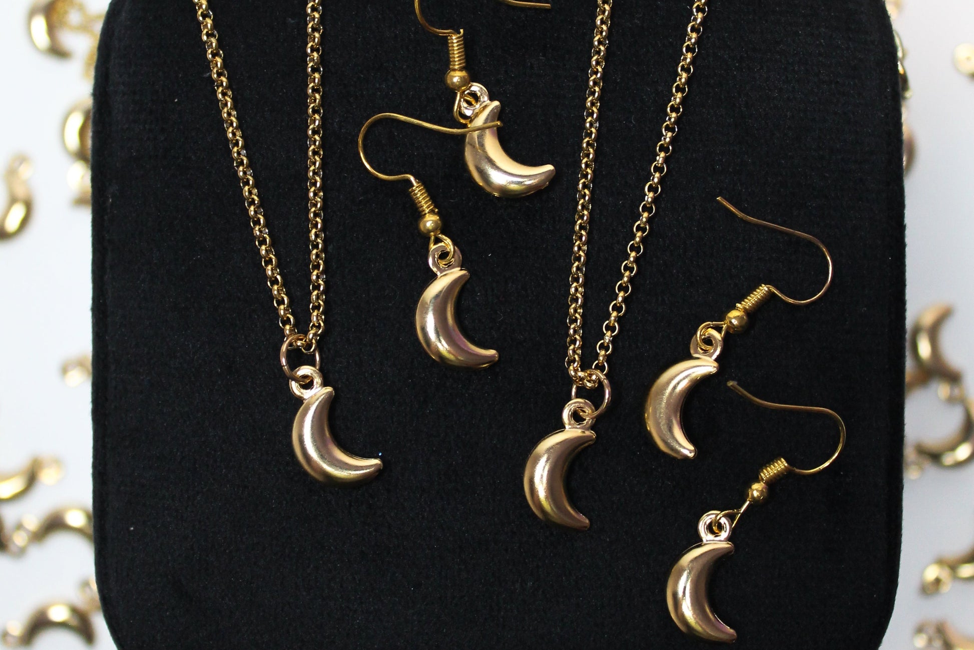 Gold Crescent moon earrings alternative jewellery celestial whimsical fashion